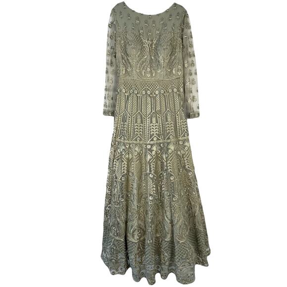 Unbranded Dresses & Skirts - Formal Evening Ball Gown Sage Green/Gold with Rhinestones, Pearl Detail L EUC